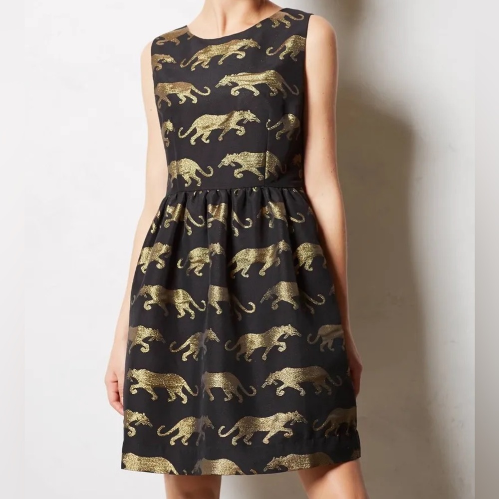 Size 0 Anthropologie Eyedoll Black and Gold Panthere Dress